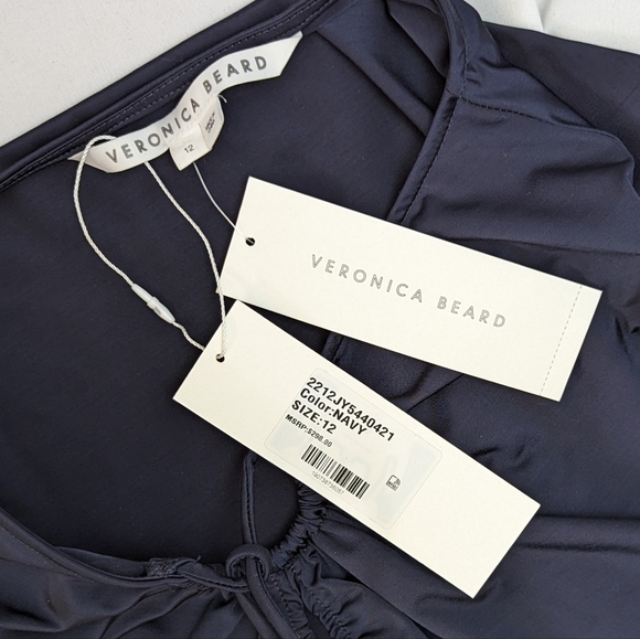 Veronica Beard Rogue Top Halter Neck Tie Ruched Detail Long Sleeve Navy 12 NWT - Picture 12 of 13